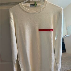 Prada Red and White Crewneck Sweater with Stripe Detail